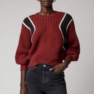 Frame Ribbed Chunky Knit Balloon Sleeve Crew Neck Sweater Sz Med Designer